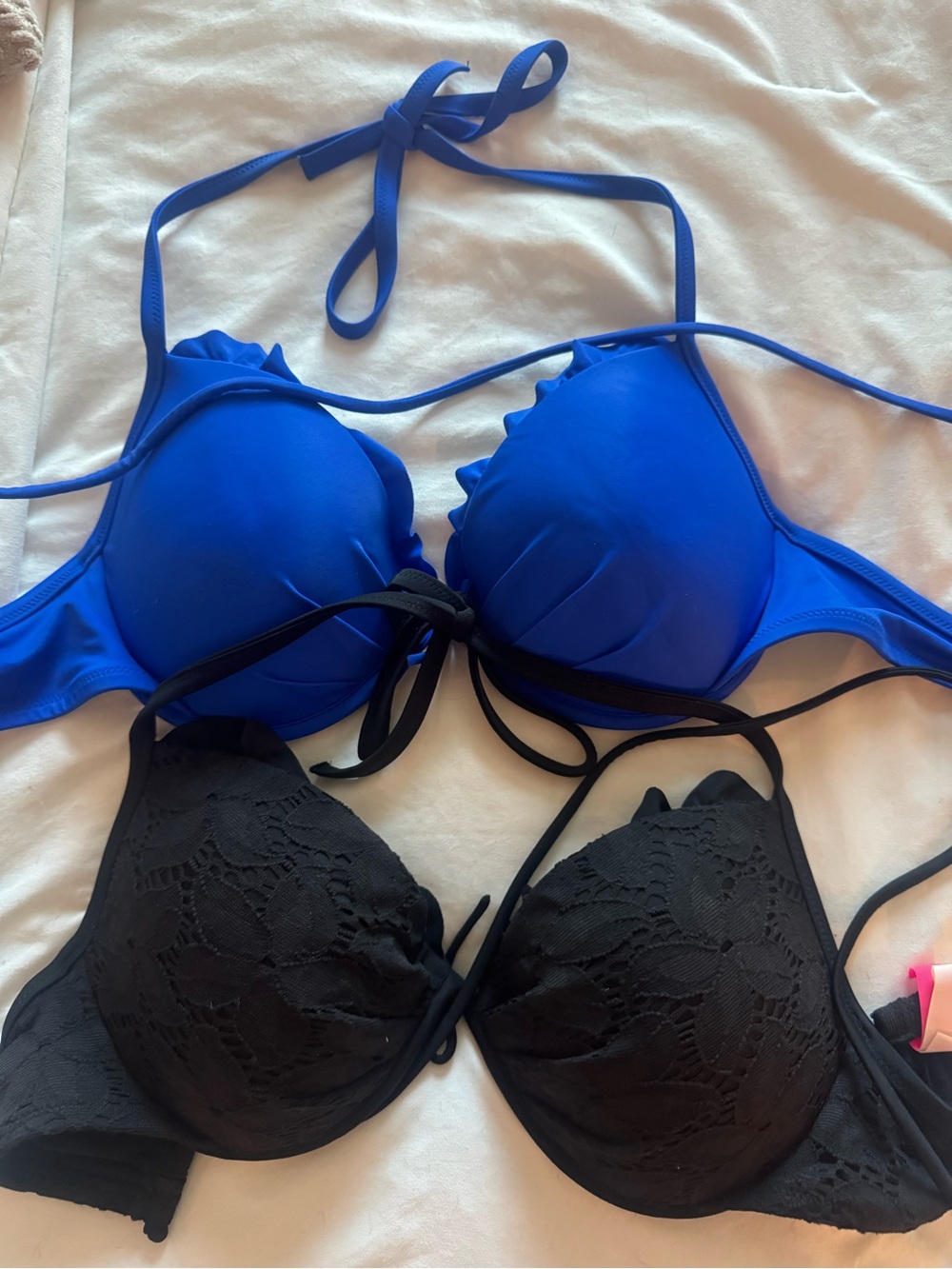 Victoria's Secret Blue and Black Padded Bikini Tops